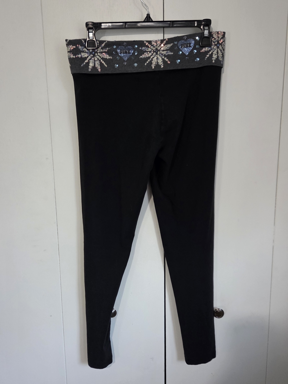 Rare Vtg PINK Victoria's Secret Foldover Gray Sequin-Embellished Yogapants - Picture 5 of 5